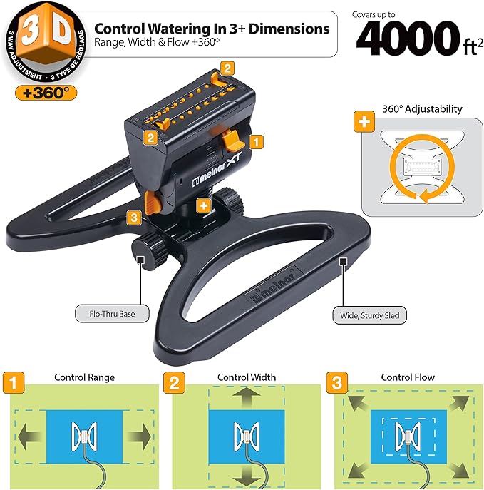 Eden 96122 6-Pattern Mobile Rotary Sprinkler Bundle with Melnor 65131AMZ Mini Oscillator Sprinkler, Waters Up to 80 ft. Diameter
