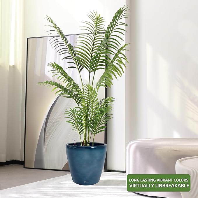 Dexceder 15x14 Self Watering Planter with Wheels Indoor Outdoor, Inner Pot Design, Thickened Large Floor Standing Flower Plant Pot with Water Level Indicator (Grayish Green Gradient)