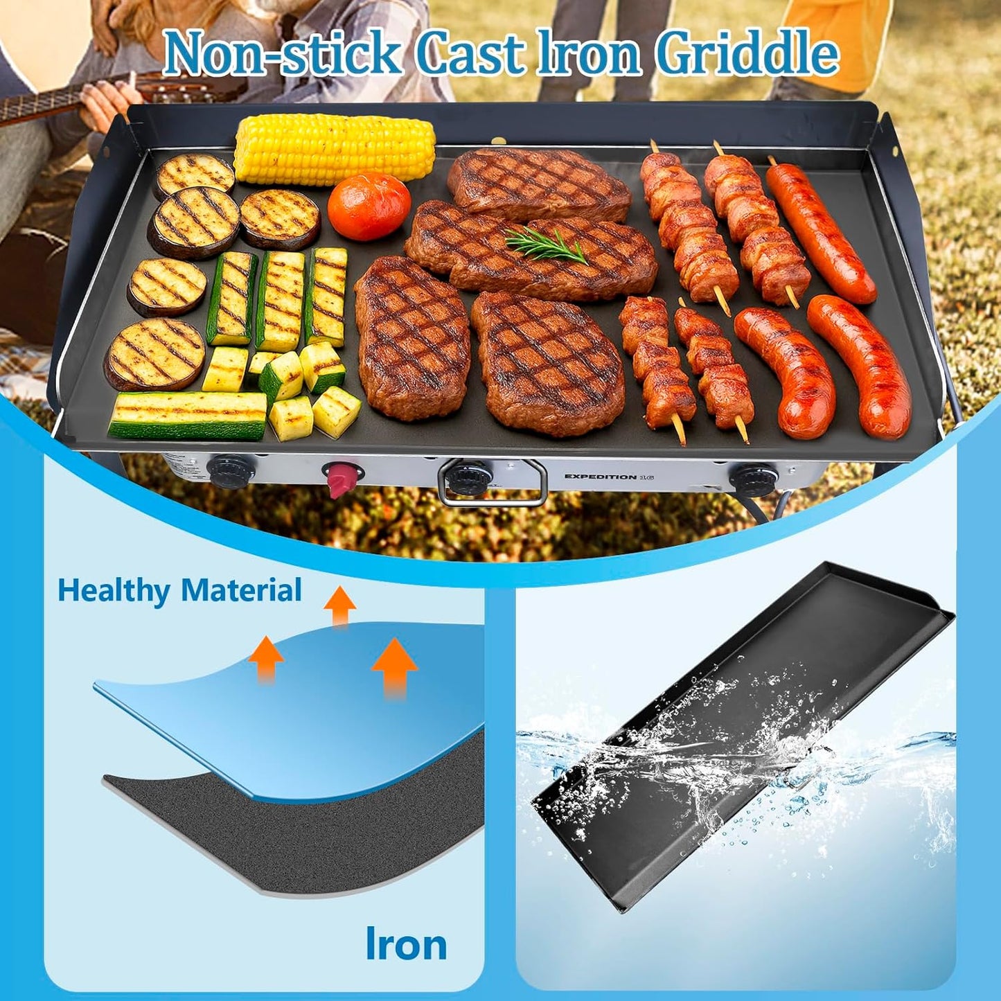Cast Iron Griddle for Camp Chef 3 Burner Stove, 16" Flat Top Griddle Accessories for Camp Chef Cooking Systems GB90D TB90LW TB90 TB90LWG TB90LWG15 SPG90B CCH3