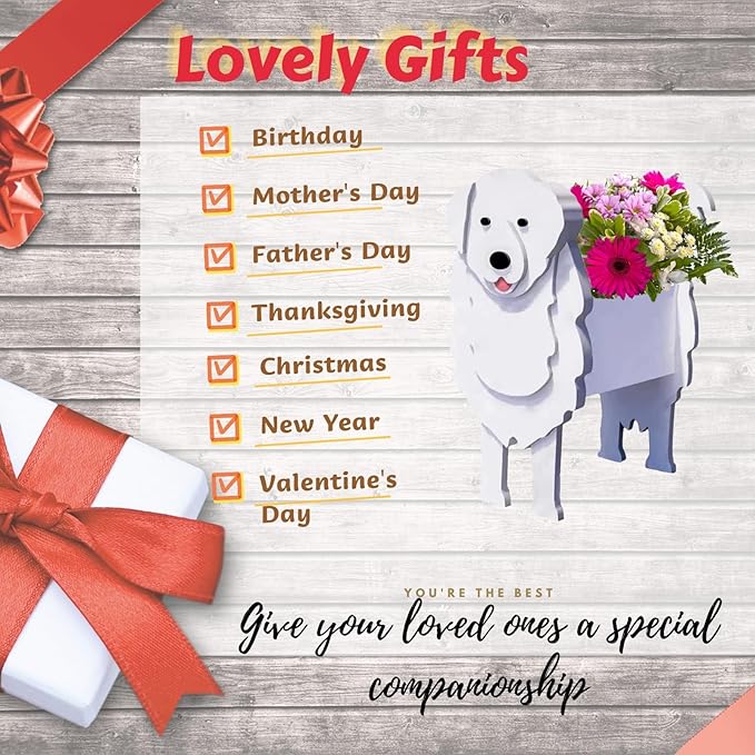 Great Pyrenees Dog Planter Plant Pots,Cute Garden Dog Flower Planter,Dog Planters Birthday Gifts for Women,Office,Indoor/Outdoor Decor(9.45 * 6.97 * 12.2in)