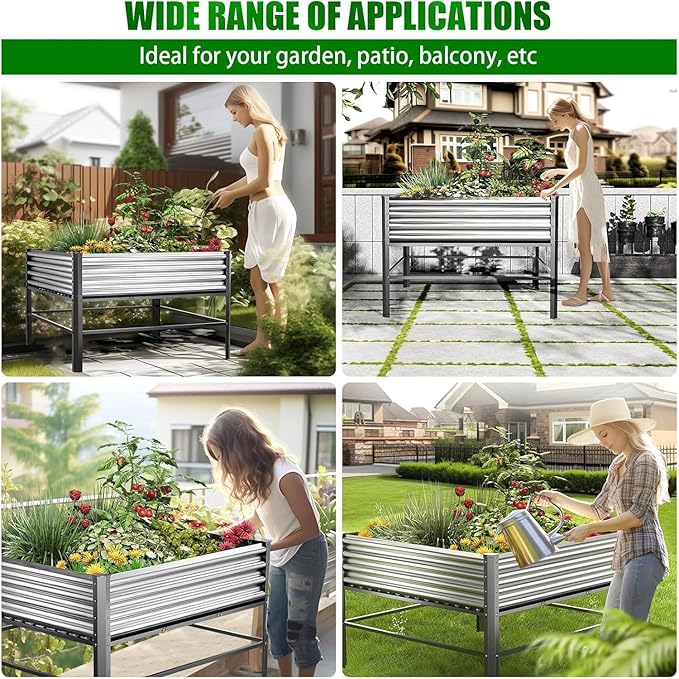 Doniks Raised Garden Bed with Legs, 48×48×32in Large Outdoor Metal Galvanized Garden Planting Box,1000lb Capacity for Vegetables Lawn Green Flowers, Fruits, Terrace