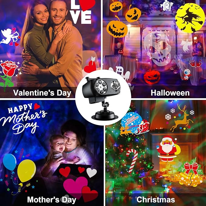 Brighter Valentine Decorations Projector Lights for Home, FLITI 2024 Upgraded Holiday Projector Display 8 Patterns at A Time (3D Ocean Wave & Patterns), Weather Proof Remote Valentine Decor Light Show