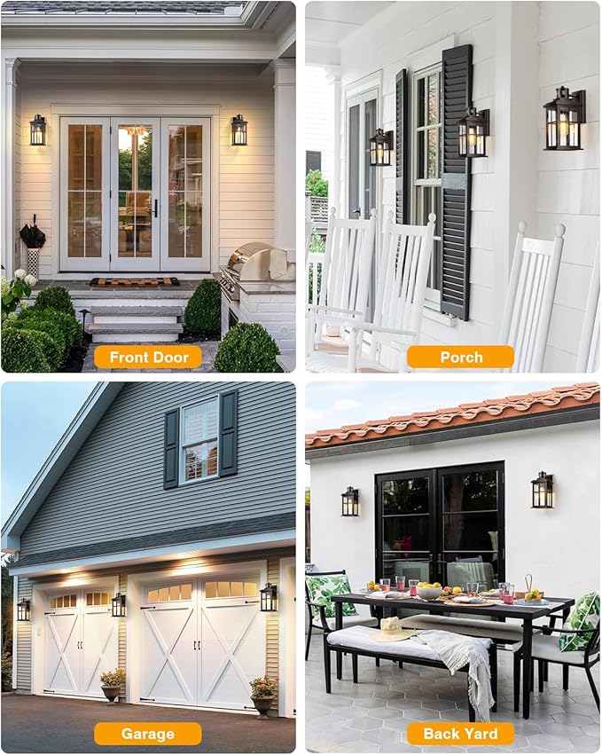 Distance-Adjustable Outside Lights for House, 2-Pack Oil Rubbed Bronze Porch Light, Waterproof Dusk to Dawn Exterior Lighting Fixtures Sconce, Anti-Rust Outdoor Lanterns for Porch, Garage