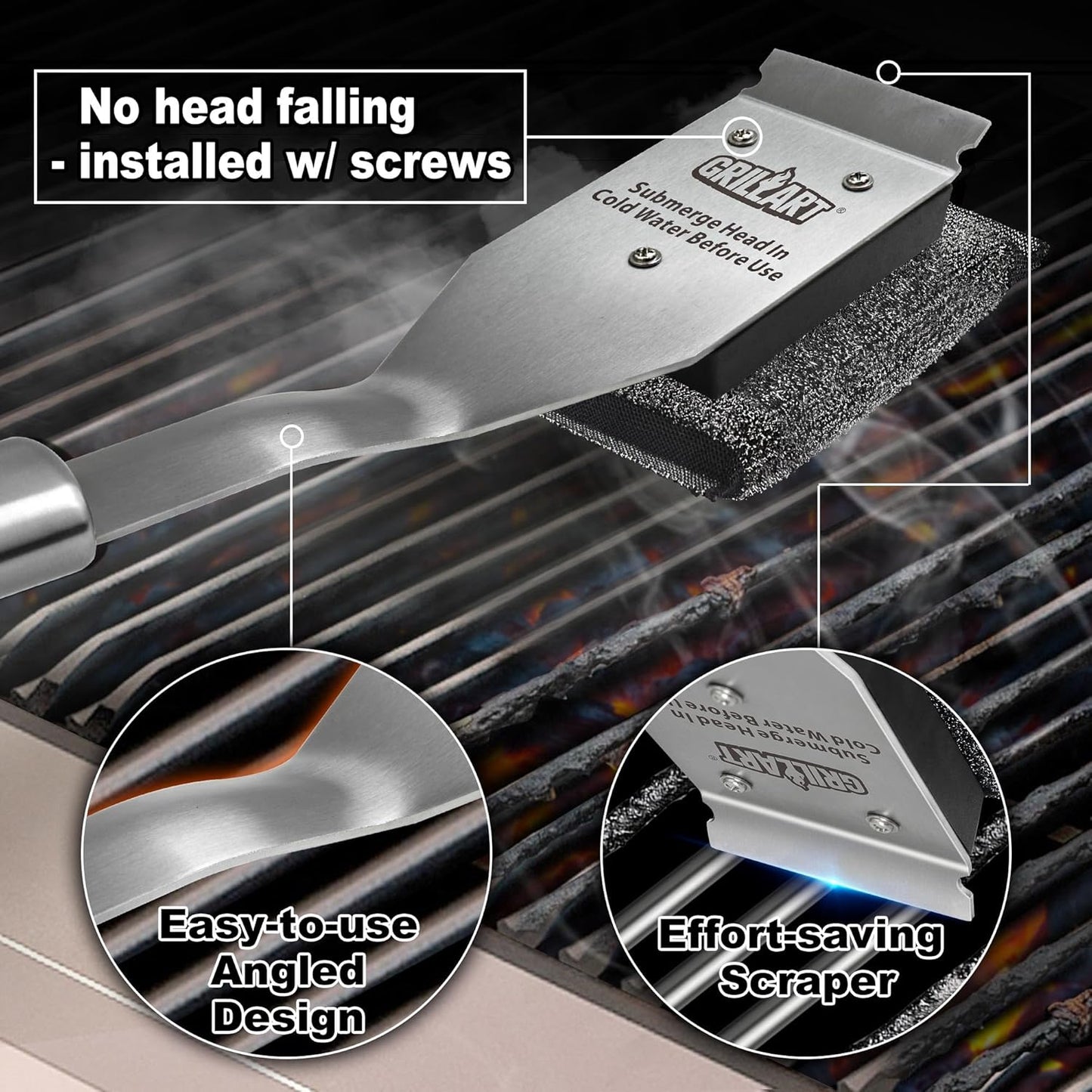 GRILLART Grill Brush Bristle Free, Safe Grill Brush for Outdoor Grill, SteamWizards BBQ Grill Cleaning Brush Kit, Replaceable Head Grill Scraper Tool, Grill Cleaner BBQ Accessories, Gifts for Men/Dad