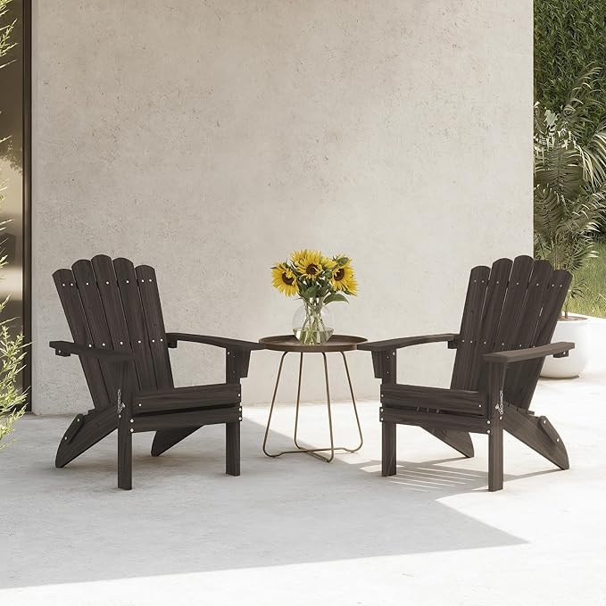 Folding HDPE Adirondack Chair, Weather-Resistant Patio Chair with Wide Armrests & High Backrest, Fire Pit Chair for Garden, Backyard, Porch - Dark Brown