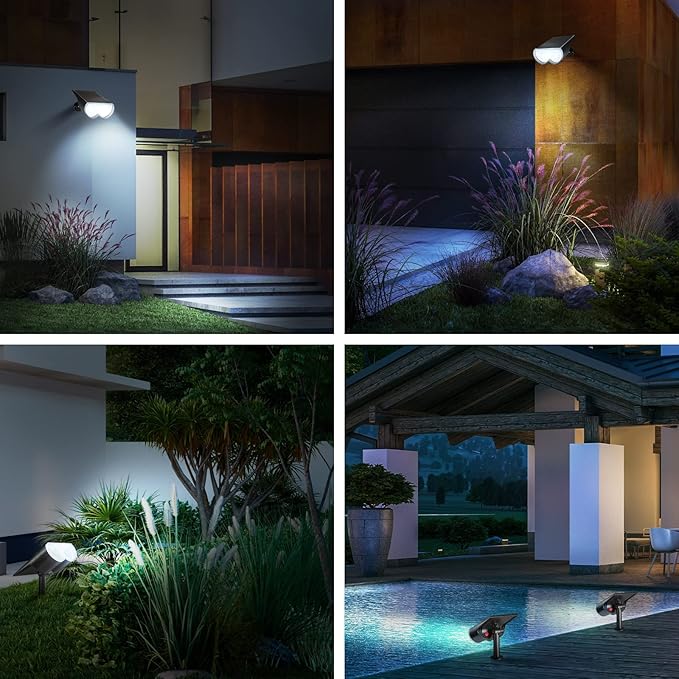 Consciot 16 LEDs IP67 Waterproof Outdoor Solar Spot Lights, Auto On/Off Adjustable for Garden Yard Pathway, 2-in-1 Wall Lights (Cool White, 2 Pack)
