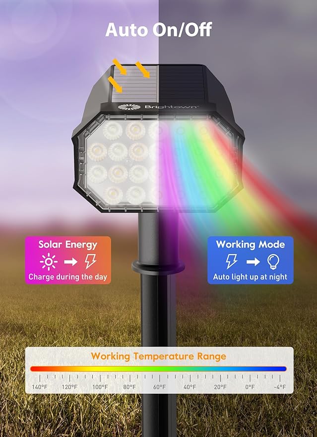 Brightown Solar Color Changing Lights Waterproof, Multicolor RGB Solar Spot Lights Outdoor with Remote Control, 3 Modes Solar Powered Outdoor Light for Yard Porch Pathway Garden, 6 Pack