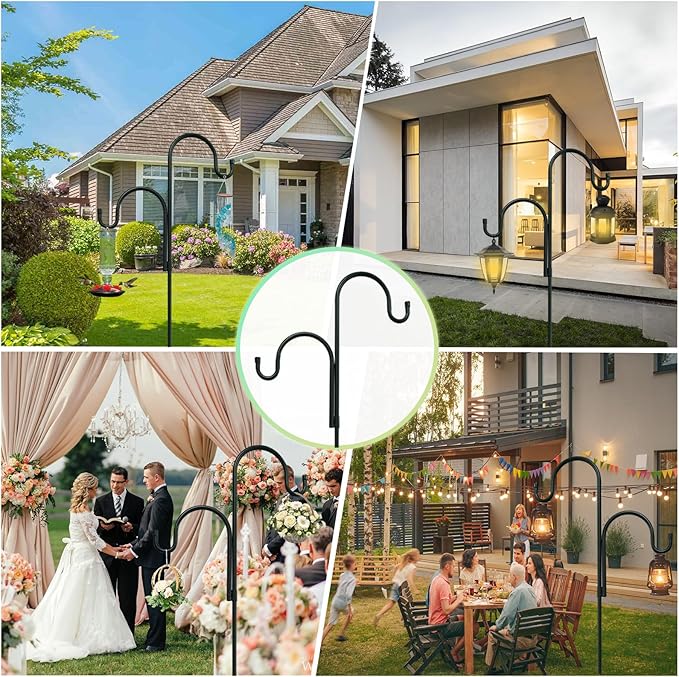 Double Shepherds Hooks for Outdoor, Bird Feeder Pole with 5 Prongs Base, Heavy Duty Garden Hook for Lantern, Wind Chime and Hummingbird Feeder, 45 Inch, 1 Pack