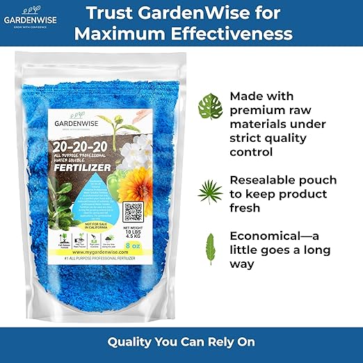 20-20-20 Water-Soluble Fertilizer โ Powder for Liquid Plant Food for Indoor & Outdoor Plants, Orchids, Vegetables, Lawns, Flowers โ 20 20 20 Fertilizer (8 oz)