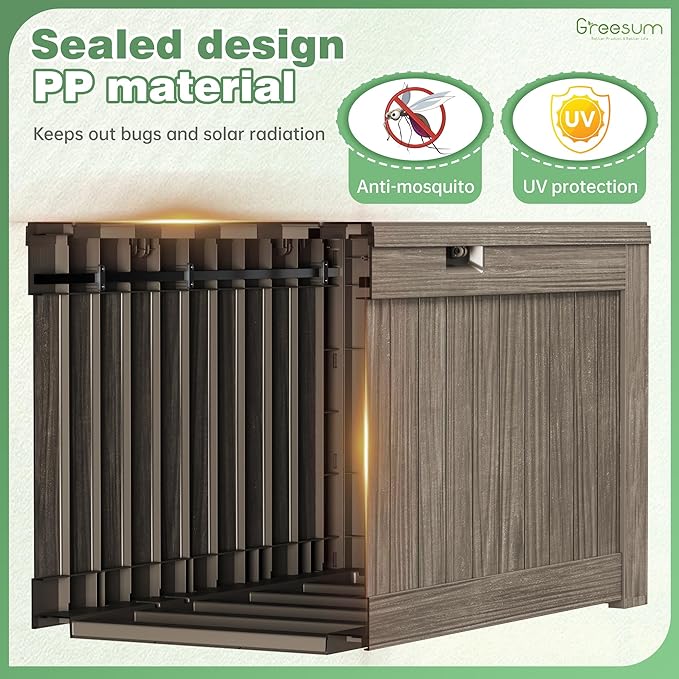 Greesum 120 Gallon Outdoor Storage Box with Lock - Large Resin Deck Box, Reinforced Lid for Garden, Patio, Lawn, Coffee