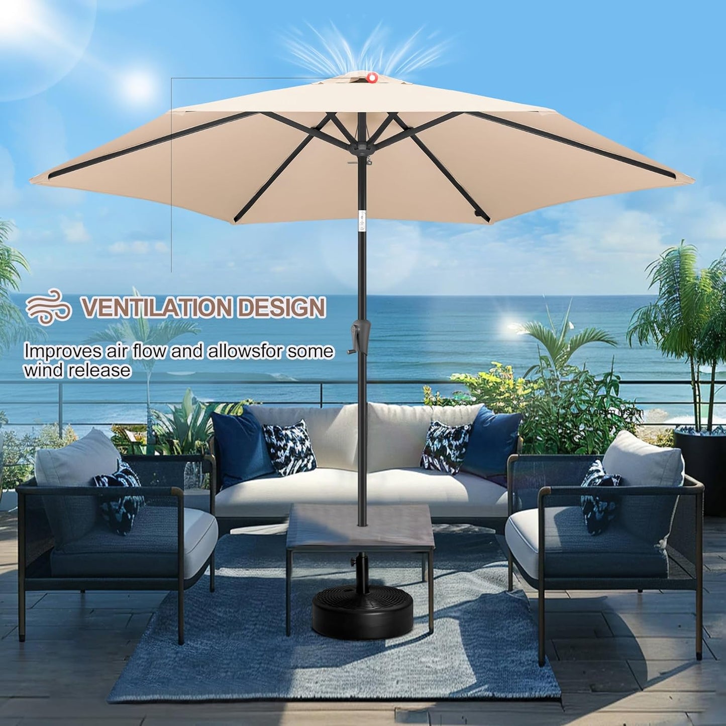 FLAME&SHADE 10ft Patio Umbrella - Outdoor Umbrella with 6 Sturdy Ribs, Push Button Tilt and Crank, UV Protection Table Market Umbrella for Pool, Porch,Garden, Deck, Backyard (Beige)