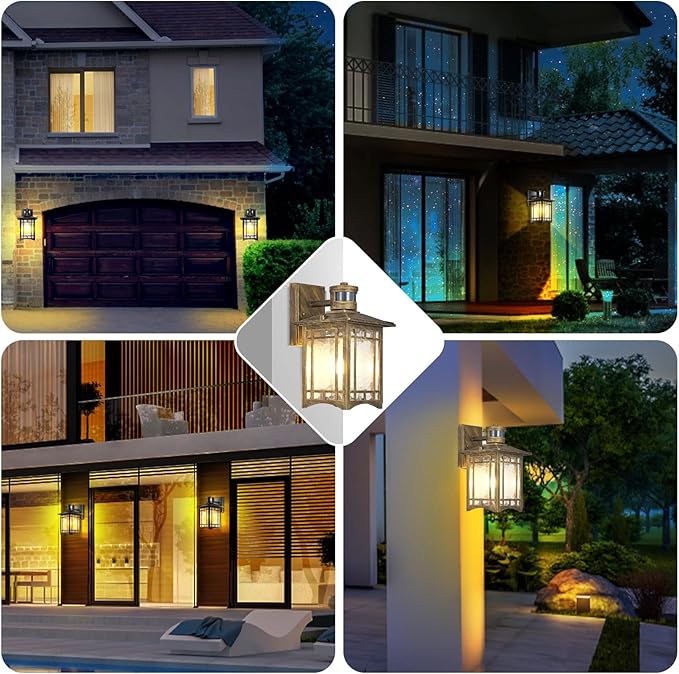 Bronze Outdoor Motion Sensor Lights - Dusk to Dawn Lighting Fixture for Outside House Exterior - Wall Mount Porch Lantern with Yard Front Motion Detector - Garage Patio Anti-Rust Light