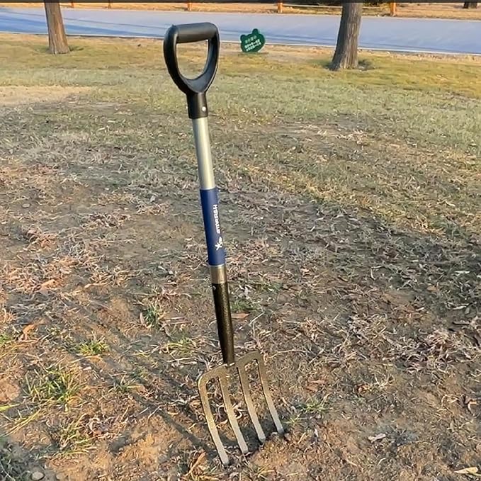 4-Tine Spading Digging Fork, Garden Digging Spading Fork Forged Steel with D-Grip Handle 41“