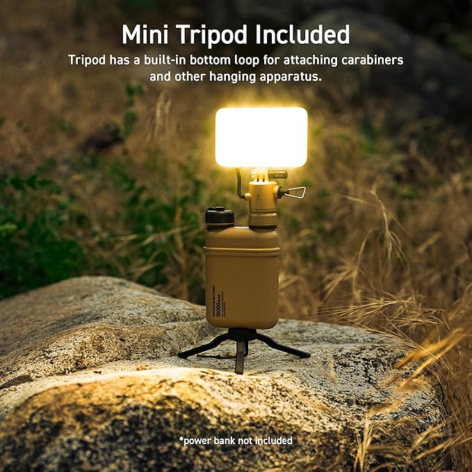 ELECOM NESTOUT Outdoor Camping LED Panel Flashlight w/Mini Tripod, Dimmable USB Powered LED Light, IP44 Water Dust Resistant, 30-1000 Lumen, Portable Lantern for NESTOUT Power Bank, Black (Flash-1)