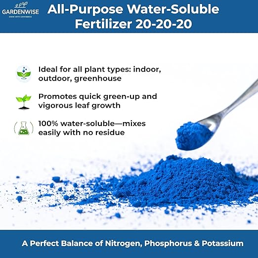 20-20-20 Water-Soluble Fertilizer โ Powder for Liquid Plant Food for Indoor & Outdoor Plants, Orchids, Vegetables, Lawns, Flowers โ 20 20 20 Fertilizer (8 oz)