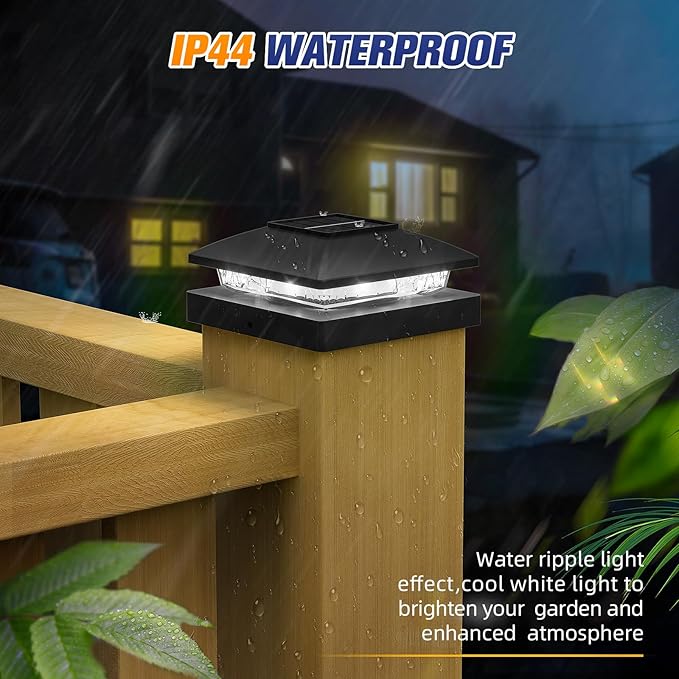APONUO Solar Post Cap Lights for 4x4 Wood & Vinyl Posts, IP44 Waterproof Cool White LED 4x4 Post Solar Lights, Outdoor Garden Patio Yard Decor, 12 Pack (Black)