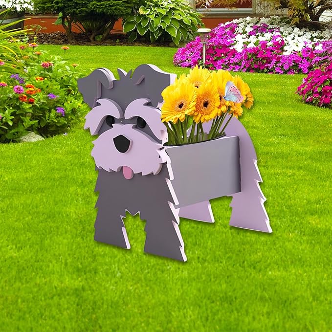 Gray Schnauzers Dog Planter Plant Pots,Cute Garden Dog Flower Planter,Dog Planters Birthday Gifts for Women,Office,Indoor/Outdoor Decor (9.45 * 9.06 * 11.81in)