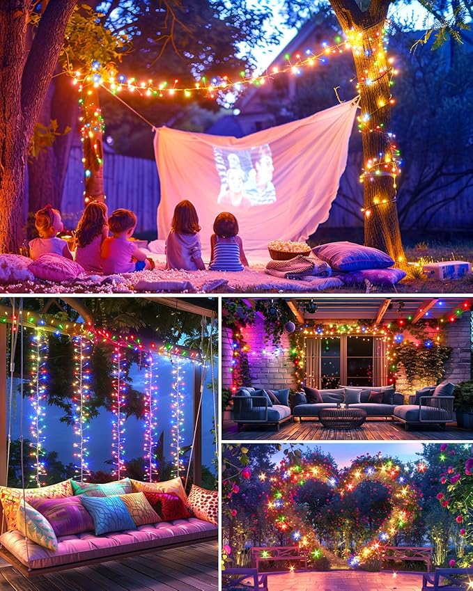 Brightown Solar String Lights for Outside, 2 Packs Total 39.2Ft 480 LED Solar Fairy Lights for Outdoor Waterproof with 8 Modes for Patio Party Garden Yard Home, Multicolor