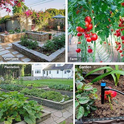 Drip Irrigation System with Water Timer 162ft Drip Irrigation Kit 5/16“ID and 1/4 Inch Pipe Auto Watering System for Garden Adjustable Spray, for Greenhouse, Garden, Lawn, Potted Plants Black