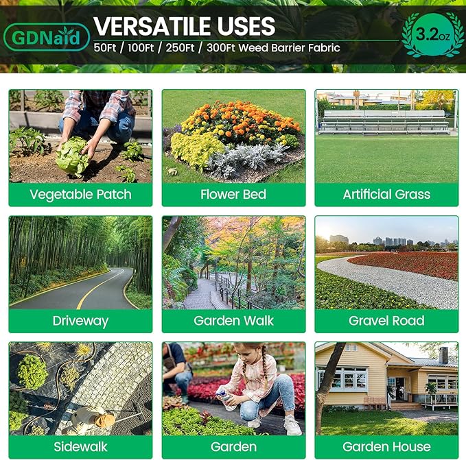 4ftx50ft Weed Barrier Landscape Fabric Heavy Duty, Premium 3.2oz Weed Barrier Fabric Weed Tarp, Weed Fabric, Garden Landscaping Fabric