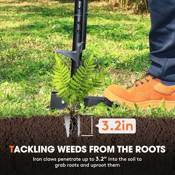 4-Claw Weed Puller Tool, 42" Stand Up Gardening Hand Weeding Tool, Upgraded Iron Claw Garden Weeder with D-Handle, Root Weeder Tool with Weed-Eject Design - Standing up Mowing is Easier