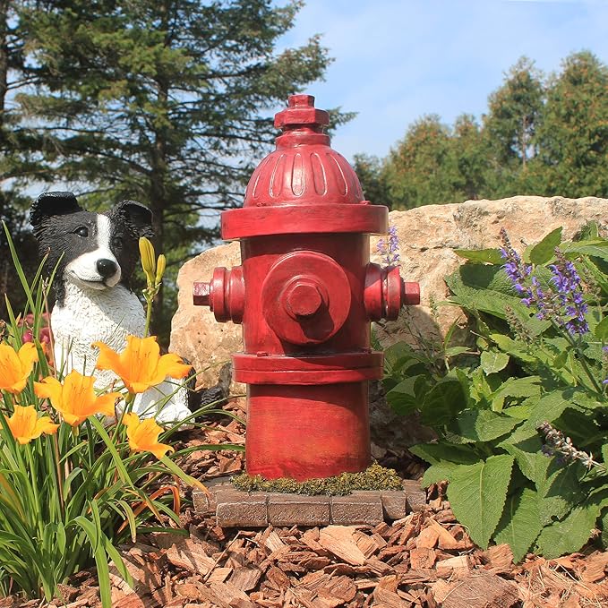 Design Toscano Dog's Second Best Friend Fire Hydrant Pee Post Indoor/Outdoor Statue, Medium 14 Inch Tall, Cast Stone Resin, Red Painted Finish