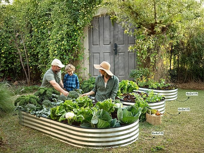 Galvanized Raised Garden Beds Outdoor // 8×4×1 ft Planter Raised Beds for Gardening, Vegetables, Flowers // Large Metal Garden Box // Patented Tool-Free Design (Gray)