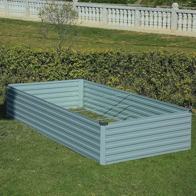 8x3x1.5ft Galvanized Raised Garden Bed,Outdoor Planter Box Metal Patio Kit Planting Bed for Vegetables Flowers Herb,Grey