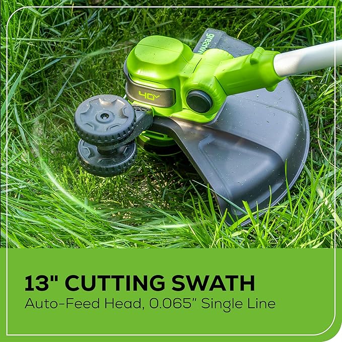 Greenworks 40V Cordless 2-in-1 Trimmer Edger (Gen 2) - 13" Lawn Weed Wacker for Fence & Sidewalk , Lightweight Gas Trimmer Alternative with Auto Feed Spool , 2.0Ah Battery & Charger (40-Min Runtime)