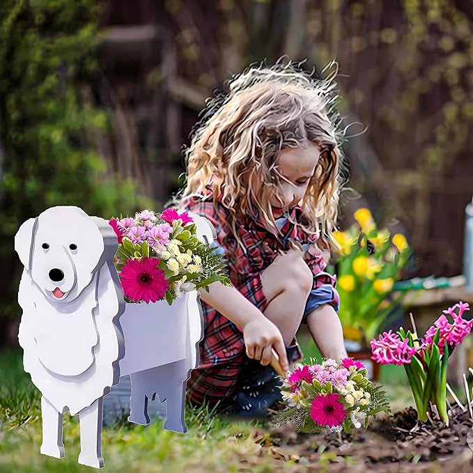 Great Pyrenees Dog Planter Plant Pots,Cute Garden Dog Flower Planter,Dog Planters Birthday Gifts for Women,Office,Indoor/Outdoor Decor(9.45 * 6.97 * 12.2in)