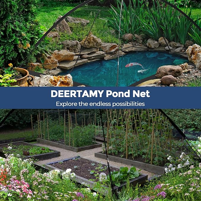DEERFAMY Pond Net Dome, 10×14 FT Pond Cover with 2 Doors, Pond Mesh Tent with 4 Ropes, 16 Stakes, and Fiberglass Poles, Pond Netting for Koi, Outdoor Ponds, Pool and Gardens, Black