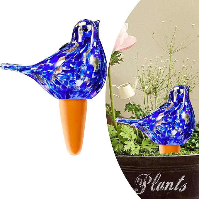 Glass Bird Shaped Plant Watering Ball Glass Automatic Watering Ball Flower Pot Insertion Spike Drip Irrigation Device Watering Ball Irrigation System Plant Enthusiast Gift (Dark Blue)