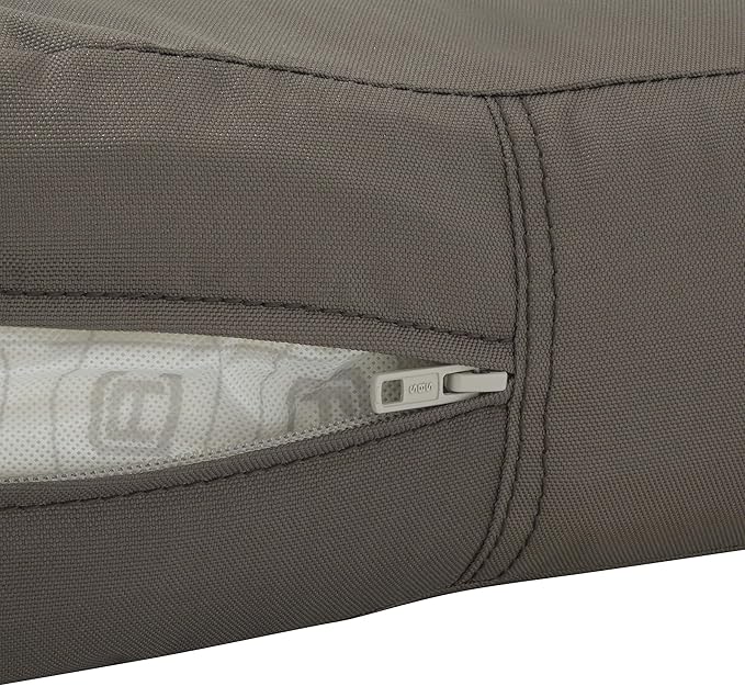 Classic Accessories Ravenna Water-Resistant 25 x 25 x 5 Inch Square Patio Seat Cushion Slip Cover & Foam, Dark Taupe, Lounge Chair Cushion