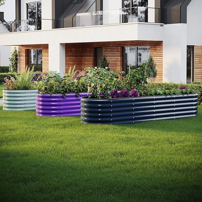 Galvanized Metal Planter Raised Garden Bed Kit for Gardening Outdoor,8x2x1ft Planter Grow Garden Box Raised Flower Bed,Long Vegetable Clearance Herb Raised Garden Beds for Gardening