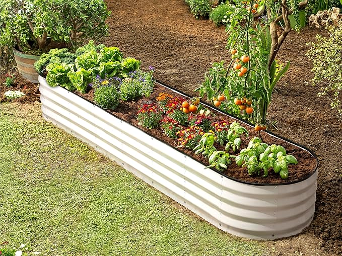 Galvanized Raised Garden Beds Outdoor // 8×2×1 ft Planter Raised Beds for Gardening, Vegetables, Flowers // Large Metal Garden Box (White) // Patented Tool-Free Design