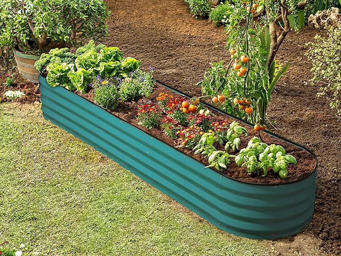 Galvanized Raised Garden Beds Outdoor // 8×2×1 ft Planter Raised Beds for Gardening, Vegetables, Flowers // Large Metal Garden Box (Turquoise) // Patented Tool-Free Design