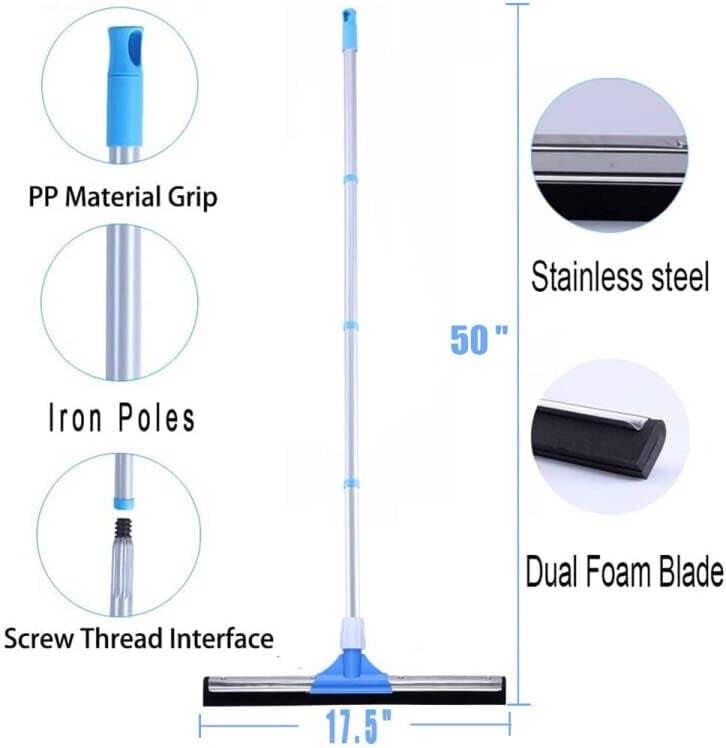 Floor Squeegee for Concrete Floor - 50" Squeegee Broom with Long Handle for Tile Floor, Heavy Duty Foam Floor Water Wiper for Garage, Shower, Kitchen, Windows, Glass, Carpet and Pet Hair