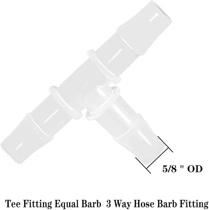 5/8" Tee Fitting Equal Barb 3 Way Hose Barb Fitting，Splicer Joint Mender Adapter Union Fitting for Fuel Gas Liquid Air (Pack of 5)