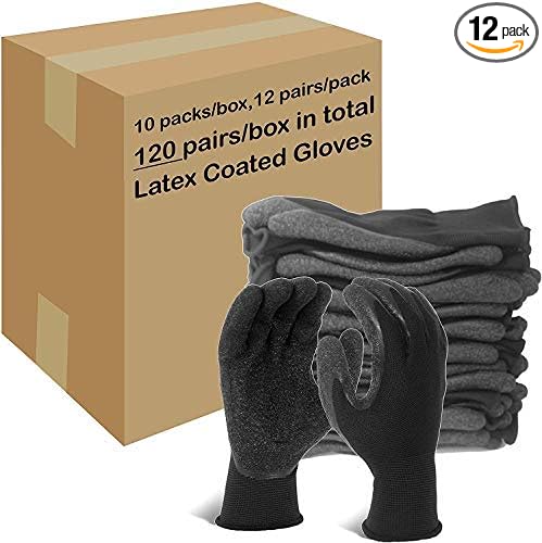 Evridwear Crinkle Latex Rubber Hand Coated Safety Work Gloves for Men Women General Multi Use Construction Warehouse Gardening Assembly Landscaping (L-Size) 120 Pairs Pack