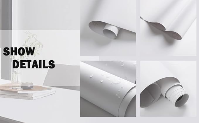 Dimoon 118''x23.6'' White Skin Peel and Stick Wallpaper Contact Paper Modern Self Adhesive Wall Paper Removable Renter Friendly Textured Solid Color Cabinet Vinyl Roll (118''x23.6'',White Skin)