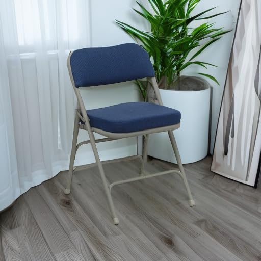 Flash Furniture Hercules Series Metal Folding Chairs with Cushioned Seat, Fabric Upholstered Event Chairs with 300-lb. Static Weight Capacity, Set of 2, Navy