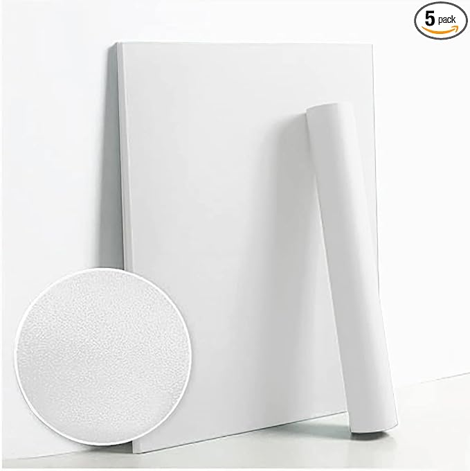 Dimoon 118''x23.6'' White Thicken Peel and Stick Wallpaper Contact Paper Modern Self Adhesive Wall Paper Removable Renter Friendly Textured Solid Color Shelf Vinyl Roll (118''x23.6'',White Thicken)