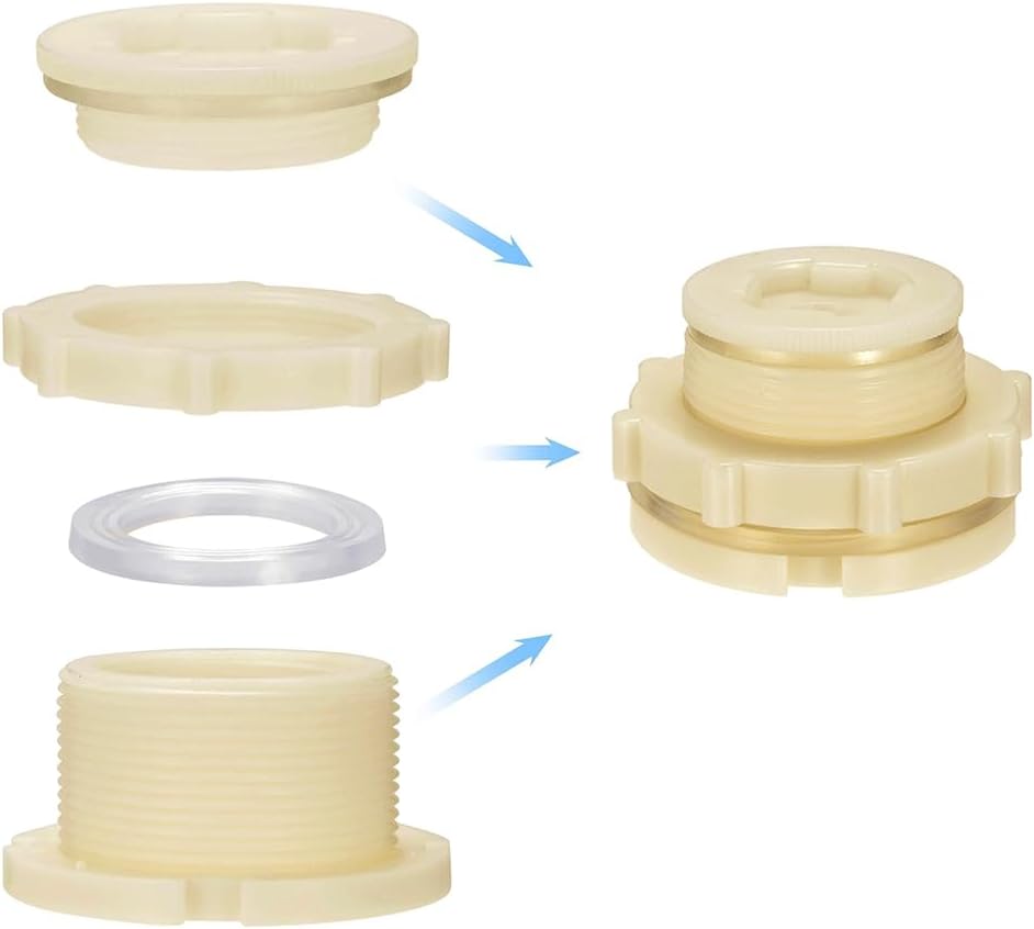 1.5" Female ABS Bulkhead Fitting, Plastic Water Tank Connector Adapter Fitting with Plugs for Outdoor rain Barrel Garden Hose Adapter Spigot kit Water Tank Gallon Drain Bucket(Set of 2)