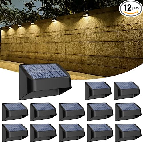 Brighter Solar Fence Lights,Solar Lights Outdoor Waterproof,Warm White and RGB 8 Colors,Dusk to Dawn Deck Light, Outdoor Lighting for Backyard/Railing/Wall/Step/Patio（12 Pack）
