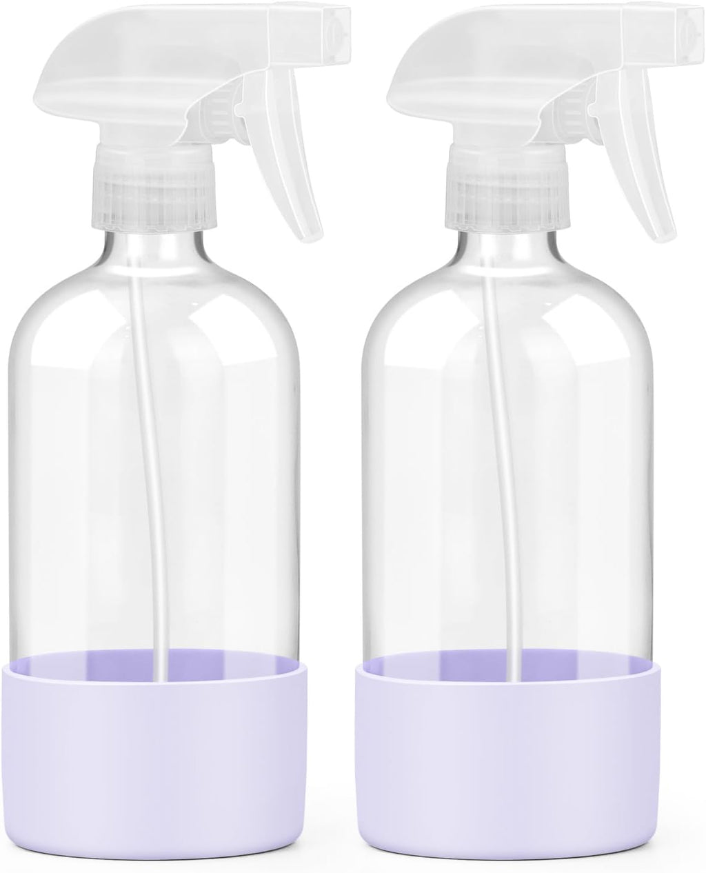 2 Pack Glass Spray Bottles with Silicone Sleeve, 16 oz Empty Refillable Containers with Adjustable Spray Nozzles, Spray Bottles for Hair, Cleaning Solutions and Plants Purple