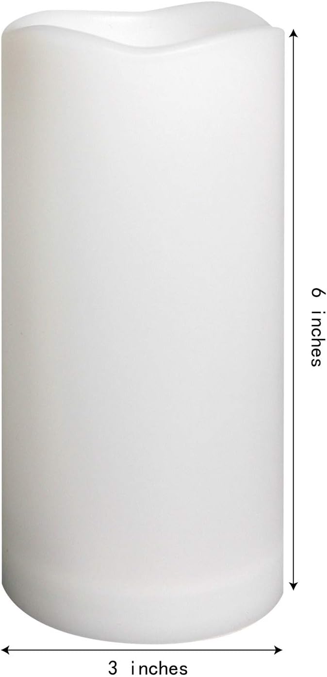 CANDLE CHOICE Waterproof Outdoor Battery Operated Flameless Candles Remote Timer White Plastic Realistic Flickering Fake Electric LED Pillars Lantern Garden Wedding Christmas Decorations 3”x6” 6 Pack