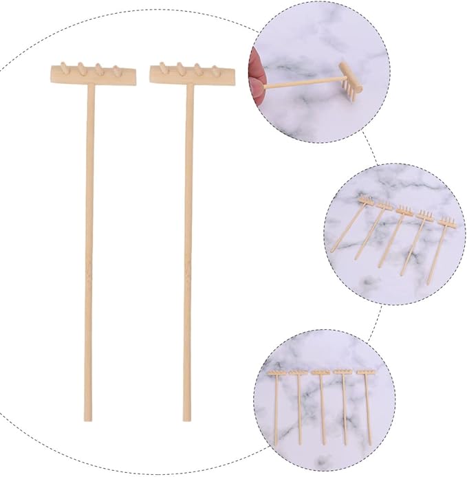 EXCEART 16 Pcs Mini Zen Garden Tool Set - Desktop Sand Rake, Miniature Dollhouse Rakes, Tabletop Wooden Toys, Garden Accessory - Juicy Bamboo Beech Child