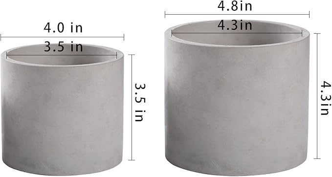 Ekirlin Planters for Indoor Plants, 3.5/4 Inch Plant Pots with Drainage Holes, Removable Rubber Stopper, Non-Slip Soft Pad - Grey Cement Concrete Planter for Most Indoor Outdoor Plants and Flowers
