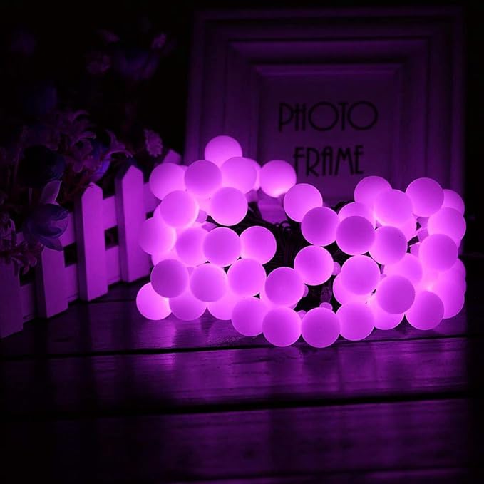 Globe Ball Fairy Lights, 50 LEDs 23ft/7M Solar Led Globe String Lights Waterproof with Two Lighting Modes for Garden Outdoor Party Christmas Decoration (Purple)