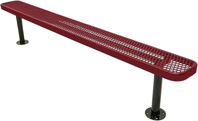 Coated Outdoor Furniture Heavy-Duty Outdoor Bench Thermoplastic Coated, Expanded Metal, Commercial-Grade Seating, Made in America (Surface Without Back, 8 Ft, Burgundy)